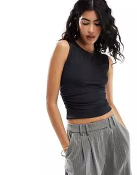 Черный изогнутый топ без рукавов с широкими бретелями ASOS DESIGN