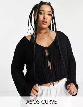Черный кардиган ASOS DESIGN Curve с завязками спереди и пуантелями
