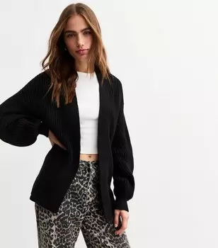 Черный кардиган массивной вязки с объемными рукавами New Look, черный
