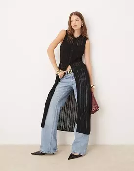 Черный кардиган макси крючком Pretty Lavish