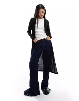 Черный кардиган миди в рубчик New Look