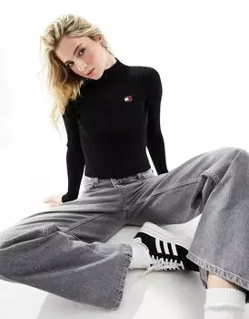 Черный кардиган на молнии с нашивками Tommy Jeans