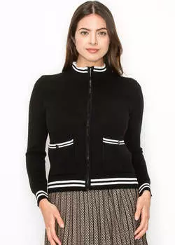 Черный кардиган на молнии с полосатыми деталями Yal New York