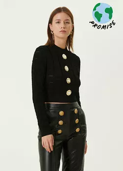 Черный кардиган на пуговицах с металлическими пуговицами Balmain