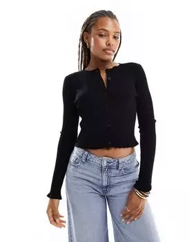 Черный кардиган на пуговицах с рюшами ASOS