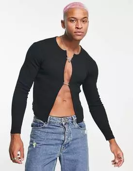 Черный кардиган с длинными рукавами и булавками ASOS DESIGN