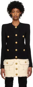 Черный кардиган с дутыми плечами Balmain