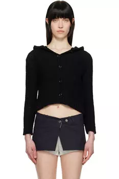 Черный кардиган с капюшоном и объемной вязкой OPEN YY