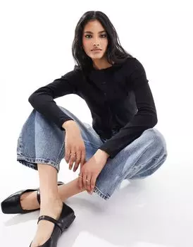 Черный кардиган с круглым вырезом New Look