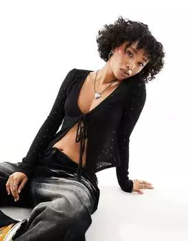 Черный кардиган с потертостями и завязками COLLUSION