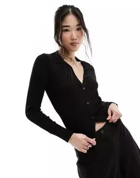 Черный кардиган узкого кроя с воротником-поло Abercrombie & Fitch