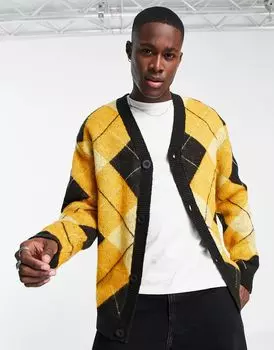 Черный кардиган вязки с аргайлом River Island