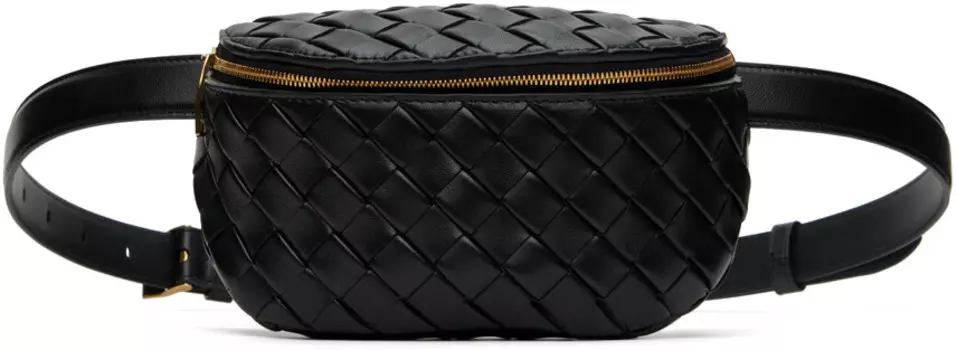 Черный клатч на молнии Bottega Veneta, цвет Black/Brass
