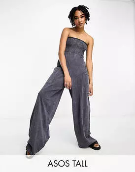 Черный комбинезон-бандо с присборками из джерси ASOS DESIGN Tall