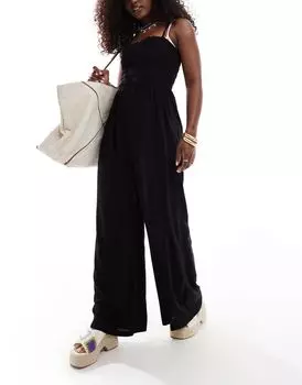 Черный комбинезон-бандо со сборками ASOS DESIGN