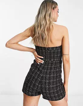 Черный комбинезон без бретелек из букле Miss Selfridge