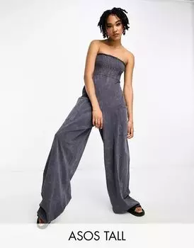 Черный комбинезон из джерси без бретелек ASOS DESIGN Tall