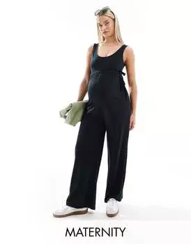 Черный комбинезон из джерси Mamalicious для беременных с широкими штанинами и поясом