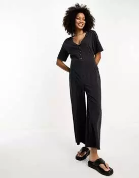 Черный комбинезон из джерси с пуговицами ASOS DESIGN
