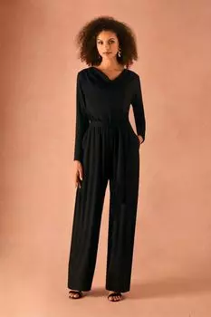 Черный комбинезон из джерси с ребристым вырезом Ro&Zo, черный