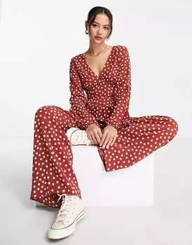 Черный комбинезон из крепа с пуговицами на спине и длинными рукавами ASOS