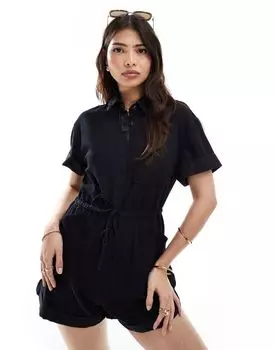 Черный комбинезон из мягкого денима с завязкой на талии ASOS DESIGN