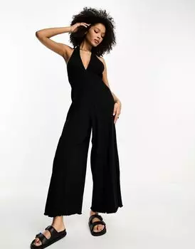 Черный комбинезон из жатого джерси ASOS DESIGN