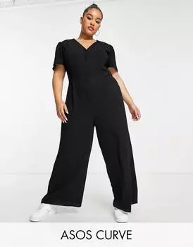 Черный комбинезон-кюлот с короткими рукавами ASOS DESIGN Curve