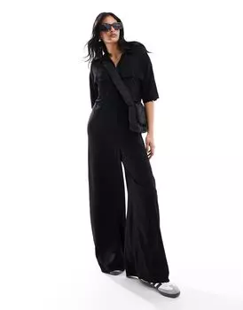 Черный комбинезон оверсайз с напуском ASOS DESIGN
