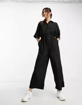 Черный комбинезон-рубашка оверсайз с завязкой на талии ASOS DESIGN