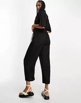 Черный комбинезон-рубашка оверсайз с завязкой на талии ASOS DESIGN Tall