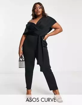Черный комбинезон с аквалангом с приспущенными плечами ASOS DESIGN Curve