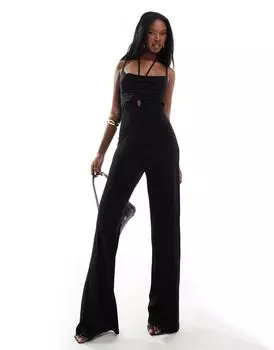 Черный комбинезон с бретельками и вырезами ASO DESIGN ASOS