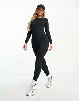 Черный комбинезон с длинными рукавами из мягкой ткани ASOS DESIGN