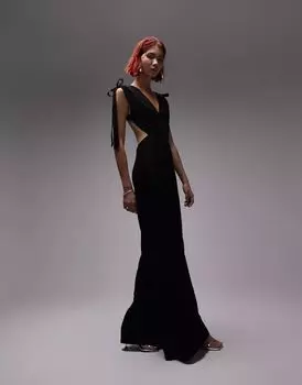 Черный комбинезон с глубоким V-образным вырезом и завязками Topshop