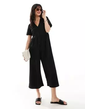 Черный комбинезон с короткими рукавами ASOS