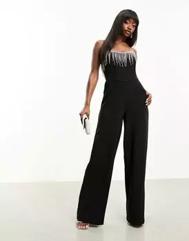 Черный комбинезон с корсетом и бахромой из стразов ASOS DESIGN