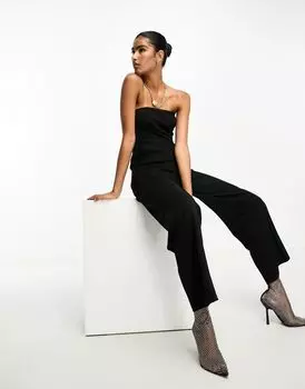 Черный комбинезон с корсетом и открытыми плечами River Island