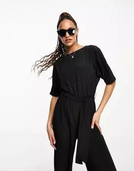 Черный комбинезон с напуском и завязками на талии ASOS DESIGN