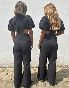 Черный комбинезон с объемными рукавами и вырезами Labelrail x Collyer Twins