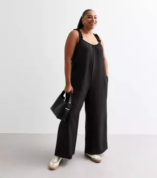 Черный комбинезон с оборками на рукавах Curves New Look, черный