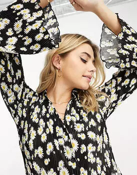 Черный комбинезон с плиссированным воротником ASOS DESIGN