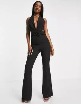 Черный комбинезон с расклешенными штанинами ASOS DESIGN