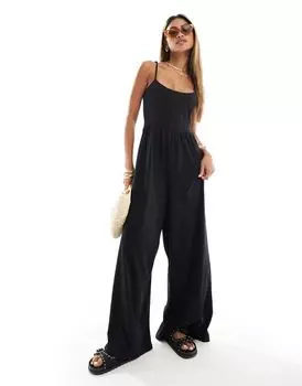 Черный комбинезон с широкими штанинами и бретелями ASOS DESIGN