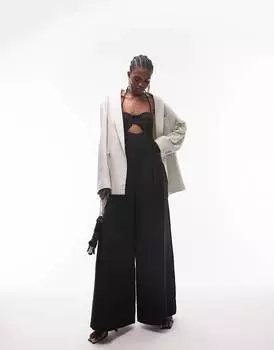 Черный комбинезон с широкими штанинами Topshop