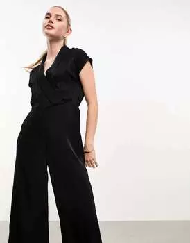 Черный комбинезон с v-образным вырезом и короткими рукавами Vero Moda