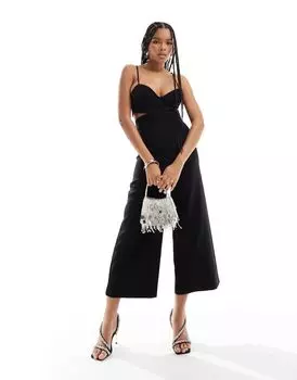 Черный комбинезон с вырезами и лямками Mango