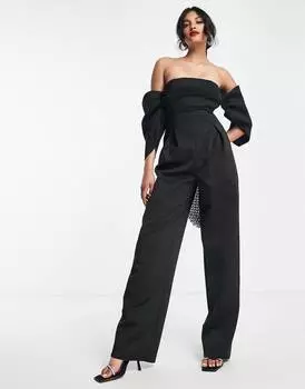 Черный комбинезон с вырезом-лодочкой ASOS DESIGN