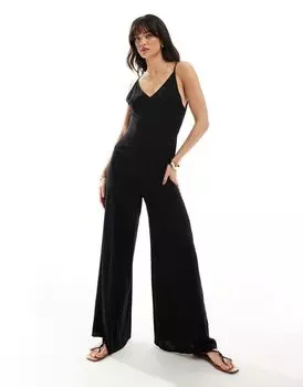Черный комбинезон с высоким верхом и широкими штанинами ASOS DESIGN