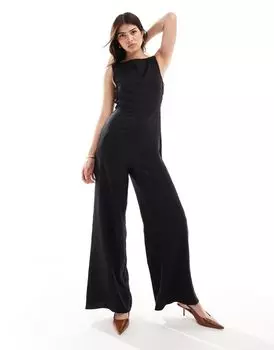 Черный комбинезон с высоким воротником и широкими штанинами ASOS DESIGN